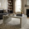 Grey Bone Inlay Geometric Design Coffee Table placed in luxury living room