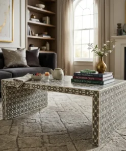 Grey Bone Inlay Geometric Design Coffee Table placed in luxury living room