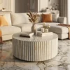 Bone Inlay Stripe Design Grey Round Coffee Table