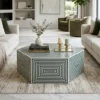 Bone Inlay Hexagonal Stripe Design Coffee Table in modern luxury living room with decor items
