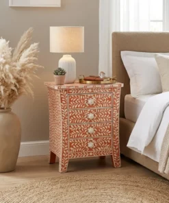handmade Bone Inlay Nightstand with 4 drawers