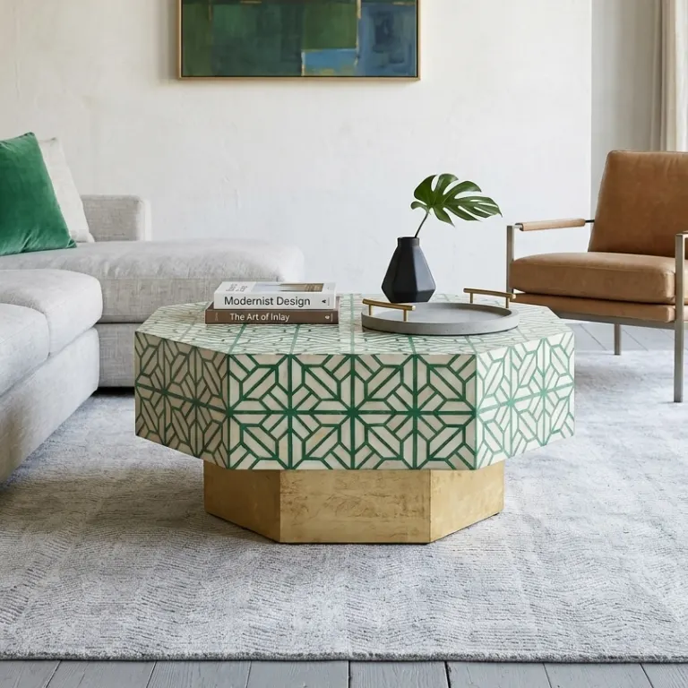 Green Bone Inlay Modern Design Coffee Table for your living room