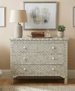 Grey Bone Inlay 3 Drawer Chest Dresser