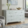 Pale Blue Mother of Pearl Inlay Chest Of 7 Drawers placed in modern living with interior