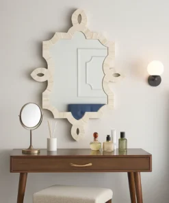 Traditional White Bone Inlay Wall Mirror in Modern vanity room
