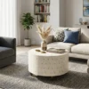 Bone Inlay Stripe Design Round Coffee Table
