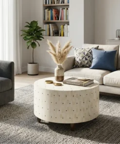 Bone Inlay Stripe Design Round Coffee Table