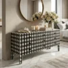 Bone Inlay Black Decorative Chest of 9 Drawers with handcrafted inlay design placed in luxury bedroom