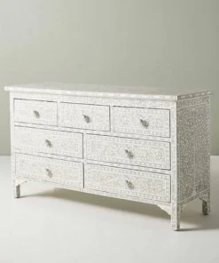 Handmade Grey Mother of Pearl Inlay 7 Drawer Chest Dresser