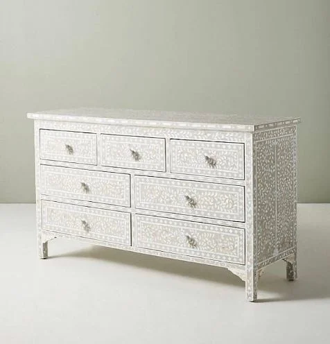 Handmade Grey Mother of Pearl Inlay 7 Drawer Chest Dresser