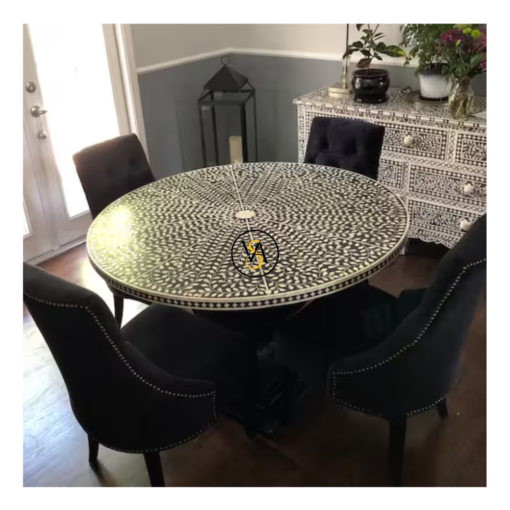 Bone Inlay Floral Big Dining Table Handmade Inlay Furniture