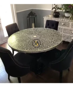 Bone Inlay Floral Large Dining Table with 4 chairs