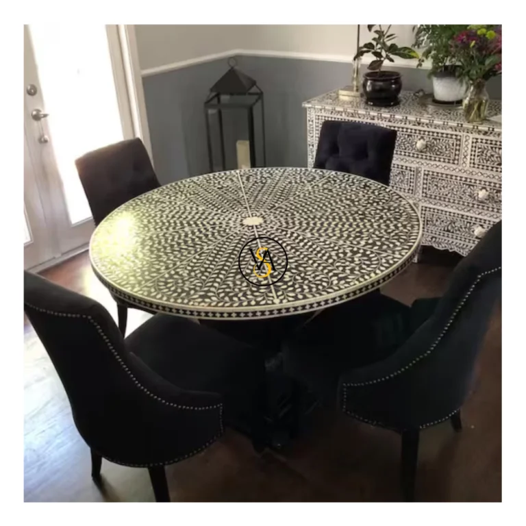 Bone Inlay Floral Large Dining Table with 4 chairs