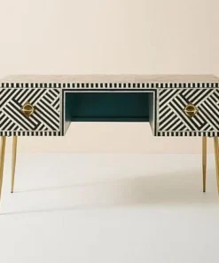 Alternative view of Black Bone Inlay Optical Design 2 Drawer Console Table