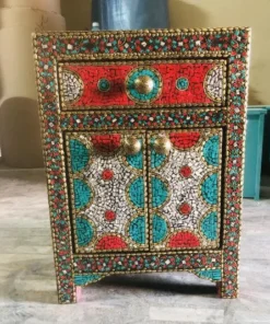 Moroccan Style Inlay Designer Nightstand with drawer