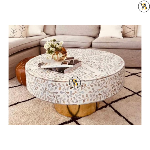 Mother Of Pearl Inlay Floral Design Coffee Table