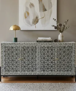 Bone Inlay Sideboard 4 Door in modern living room