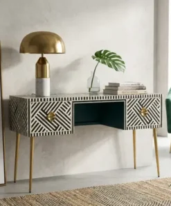 Black Bone Inlay Optical Design Console Table