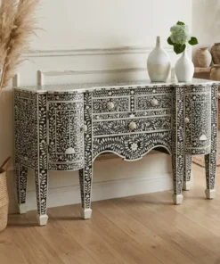 Black Bone Inlay Sideboard for Bohemian Living Room