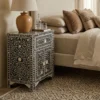 Black Mother of Pearl Inlay Bedside Table