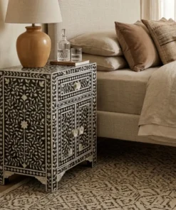 Black Mother of Pearl Inlay Bedside Table