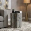 Black Mother of Pearl stripe design round side table with handmade inlay finish