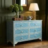 Blue Bone Inlay 6 Drawer Geometry Design Dresser