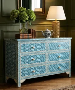 Blue Bone Inlay 6 Drawer Geometry Design Dresser