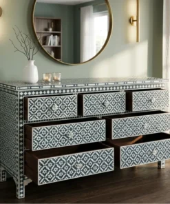 Bone Inlay 7 Drawer Chest Dresser Geometry Design