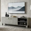 Bone Inlay TV Cabinet Chevron Design Black Color with decor items and led tv