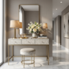 Bone Inlay Pale Grey 3 Drawer Vanity Table with matching stool for luxury bedroom