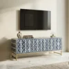 Navy Blue Bone Inlay Ikat Optical Media Console for luxury living room furniture