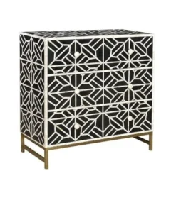 Black Bone Inlay Abstract 3 Drawer Chest Dresser