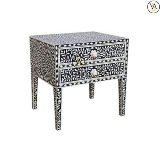 Bone Inlay Bedside Nightstand Bedsides In Black