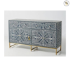 Bone Inlay Cabinet Floral Leaf in Navy Blue