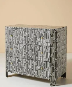 Alternative view of Bone Inlay Black Chest of 3 Drawers | Storage Dresser