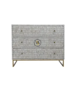 Bone Inlay Chest of 3 drawer Gray