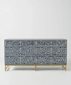 Navy Blue Bone Inlay Chest of 6 Drawers