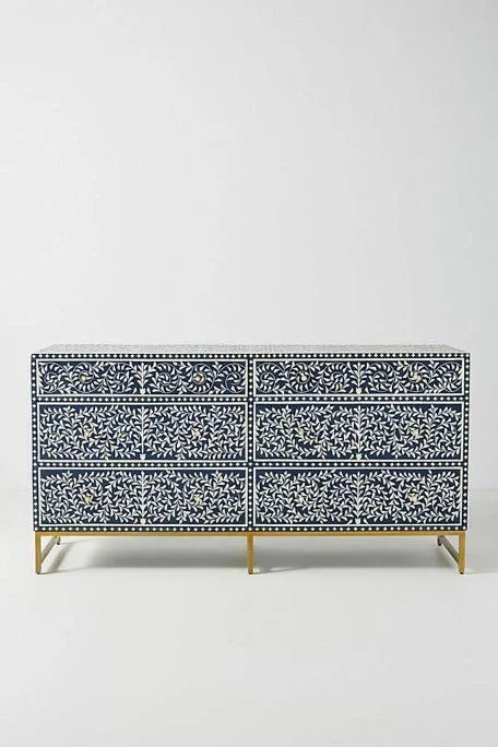 Bone-Inlay-Chest-of-6-Drawers-Handmade-Floral-Leaf-in-Blue-Bone-inlay-Commode-Bone-Inlay-Dresser-Bone-Inlay-Furniture (1) Navy Blue Bone Inlay Chest of 6 Drawers