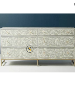 Bone Inlay Chest of 6 Drawers in Leaf Pattern in Grey