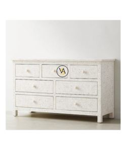 Bone Inlay Chest of 7 Drawers Handmade Floral Design In White