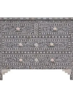 Bone Inlay Chest of Drawers in Grey Floral