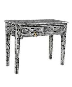 Black Bone Inlay 2 Drawer Floral Console Table