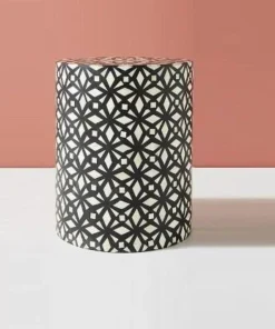 Alternative view of Bone Inlay Black Geometric Design Side Table | Stool
