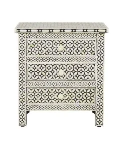 Bone Inlay Geometric Eye Design Bedside Table
