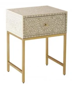 Alternative view of Grey Bone Inlay 1 Drawer Floral Nightstand with Metal Stand