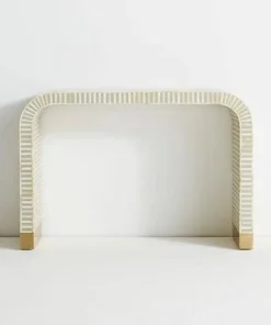 Grey bone inlay waterfall console table with stripe design