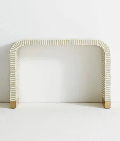 Grey bone inlay waterfall console table with stripe design