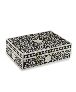 Classic black bone inlay floral jewelry storage box