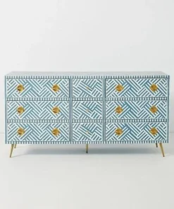 Buy Sky Blue Bone Inlay 9 Drawers Sideboard